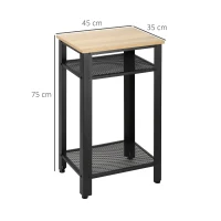HOMCOM Mesa de Apoio Estilo Industrial com 2 Prateleiras de Grade de Metal e Pés Ajustáveis 45x35x75cm Carvalho e Branco(m-3)