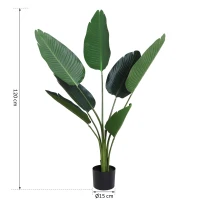 Outsunny Planta Artificial de Decoração Planta Palmeira Artificial com Vaso 7 Folhas para Exterior e Interior Ø15x120cm Verde(m-3)