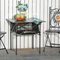 Outsunny Mesa de camping dobrável amplo espaço de armazenamento com malha e bolsa de transporte 70x70x69 cm Preto(m-2)
