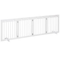 PawHut Barreira de Segurança Dobrável para Cães Grade de Proteção de 4 Painéis com Pés para Portas Escadas Corredor 204x30x61cm Branco(m-1)