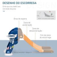 HOMCOM Escorrega infantil para crianças de 2 anos com cesta de basquete Carga 25 kg 160x35x68 cm azul e branco(m-5)