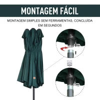 Outsunny Chapéu de Sol Duplo 4,55x2,68x2,38 m  Chapéu de Sol de Jardim com Manivela Manual Resistente à Água e com Proteção Solar UV para Terraço Pátio Verde(m-6)