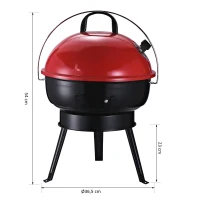 Outsunny Barbecue a Carvão Portátil Barbecue Pequena de Metal Esmaltado com 3 Pés Antiderrapantes Ø36,5x54cm Preto e Vermelho(m-3)
