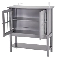 HOMCOM Aparador Vitrina Multifuncional para Entrada Cozinha Salas de Estar Aparador com Prateleiras 2 Portas e Anti-Tombo 80x28x84cm Cinza(m-10)