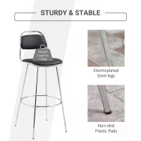 HOMCOM Height Bar Stools Set of 2, Classic PU Leather Bar Chairs for Counter Kitchen with Backrest and Footrest, Black(m-14)