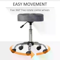 HOMCOM Round Rolling Stool Chair Height Adjustable Swivel Salon Stool with Wheels， Grey(m-6)