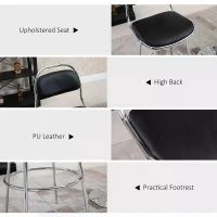 HOMCOM Height Bar Stools Set of 2, Classic PU Leather Bar Chairs for Counter Kitchen with Backrest and Footrest, Black(m-13)