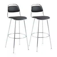 HOMCOM Height Bar Stools Set of 2, Classic PU Leather Bar Chairs for Counter Kitchen with Backrest and Footrest, Black(m-8)