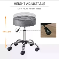 HOMCOM Round Rolling Stool Chair Height Adjustable Swivel Salon Stool with Wheels， Grey(m-4)