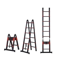 HOMCOM Escalera de Aluminio Plegable 2 Formas de Uso Retráctil Portátil Escalera Telescópica 12 Escalones Antideslizantes Carga 150 kg 379x67,5x11 cm Negro(m-1)