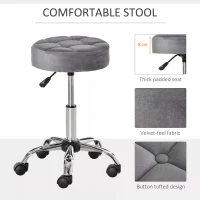 HOMCOM Round Rolling Stool Chair Height Adjustable Swivel Salon Stool with Wheels， Grey(m-5)