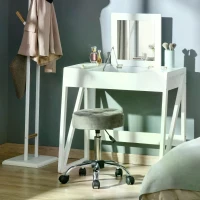 HOMCOM Round Rolling Stool Chair Height Adjustable Swivel Salon Stool with Wheels， Grey(m-8)