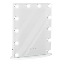 HOMCOM Espejo de Maquillaje Estilo Hollywood Espejo de Tocador con 12 Luces LED Ajustables en Brillo y Temperaturas de Color Interruptor Táctil 41,5x13,5x51 cm Blanco