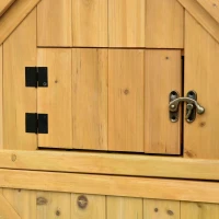 Outsunny Wood Storage Shed, Waterproof Asphalt Roof Outdoor Tool Organizer Cabinet for Garden Backyard with Lockable Doors Hooks & Shelves(m-11)