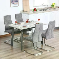 HOMCOM Set of 4 Dining Chairs Velvet-Touch Fabric High Back Accent Chair for Dining Room, Living Room with Bent Metal Base, Grey(m-9)