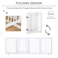PawHut Freestanding Pet Gate 4 Panel Wooden Dog Barrier Folding Safety Fence with Support Feet Walkthrough Door up to 204cm Wide 75cm Tall for Doorway Stairs White(m-7)