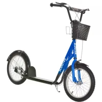 HOMCOM Kids Kick Scooter Teen Ride On Children Scooter with Adjustable Handlebar 2 Brakes Basket Cupholder Mudguard 16" Inflatable Rubber Tyres for 5-12 years old Blue(m-11)