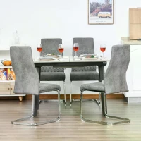 HOMCOM Set of 4 Dining Chairs Velvet-Touch Fabric High Back Accent Chair for Dining Room, Living Room with Bent Metal Base, Grey(m-10)