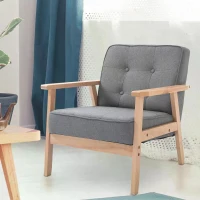 HOMCOM Sitting Chairs for Living Room, Wooden Accent Chair Lounge Armchair Retro Linen Fabric Upholstered w/ Arm Grey(m-6)