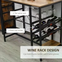 HOMCOM 3 Pieces Dining Table and Chair  Bar Bistro Set with 8-bottle Wine Rack and Cup Holder, Metal Frame for Kitchen, Dining Room, Living Room, Pub(m-4)