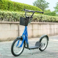 HOMCOM Kids Kick Scooter Teen Ride On Children Scooter with Adjustable Handlebar 2 Brakes Basket Cupholder Mudguard 16" Inflatable Rubber Tyres for 5-12 years old Blue(m-8)