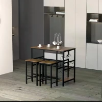 HOMCOM 3 Pieces Dining Table and Chair  Bar Bistro Set with 8-bottle Wine Rack and Cup Holder, Metal Frame for Kitchen, Dining Room, Living Room, Pub(m-11)