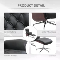 HOMCOM Executive Office Chair Recliner PU Leather w/ Footrest Black(m-6)