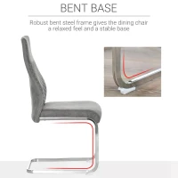 HOMCOM Set of 4 Dining Chairs Velvet-Touch Fabric High Back Accent Chair for Dining Room, Living Room with Bent Metal Base, Grey(m-4)