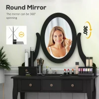 HOMCOM Dressing Table Vanity Set Vintage Desk Stool Mirror Makeup Furniture Shabby Chic Style Jewelry Cosmetic Storage w/ 5 Drawers Black(m-5)