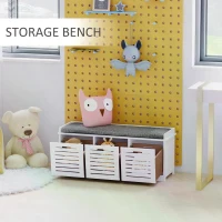 HOMCOM Upholstered Shoe Changing Bench Stool Living Room Organizer Linen Fabric Cushioned Seat Home Entryway Furniture with 3 drawer(m-6)