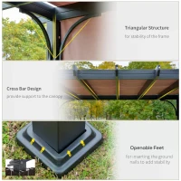 Outsunny 3m x 3m Outdoor Retractable Canopy Pergola Steel Frame Patio Pergola Shelter Sun Shade, Brown(m-4)