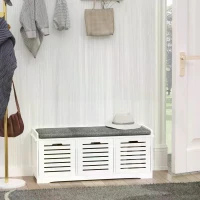 HOMCOM Upholstered Shoe Changing Bench Stool Living Room Organizer Linen Fabric Cushioned Seat Home Entryway Furniture with 3 drawer(m-8)