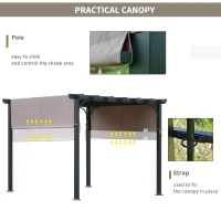 Outsunny 3m x 3m Outdoor Retractable Canopy Pergola Steel Frame Patio Pergola Shelter Sun Shade, Brown(m-6)