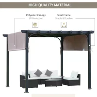 Outsunny 3m x 3m Outdoor Retractable Canopy Pergola Steel Frame Patio Pergola Shelter Sun Shade, Brown(m-5)