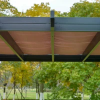 Outsunny 3m x 3m Outdoor Retractable Canopy Pergola Steel Frame Patio Pergola Shelter Sun Shade, Brown(m-13)