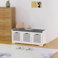 HOMCOM Upholstered Shoe Changing Bench Stool Living Room Organizer Linen Fabric Cushioned Seat Home Entryway Furniture with 3 drawer(m-2)