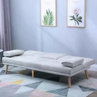 HOMCOM 3 Seater Sofa Bed Convertible Recliner Adjustable Back Thick Cushions w/ Armrest Middle Table Scandi Style Grey(m-7)