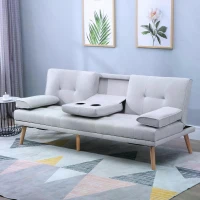 HOMCOM 3 Seater Sofa Bed Convertible Recliner Adjustable Back Thick Cushions w/ Armrest Middle Table Scandi Style Grey(m-6)