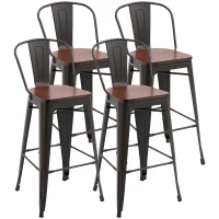 HOMCOM Lot de 4 tabourets de Bar Industriel avec Dossier Repose-Pied Hauteur Assise 76 cm métal café foncé Panneaux Multicouches Imitation Bois chêne foncé(m-1)