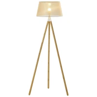 HOMCOM Lampadaire sur pied lampe à pied avec trépied en bois de bambou interrupteur au pied abat-jour en lin pour chambre salon et salle d'étude 67 x 67 x 154 cm marron clair(m-1)