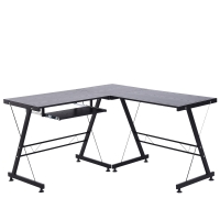 Homcom Bureau d'angle bureau informatique design moderne métal MDF imitation veinage bois noir