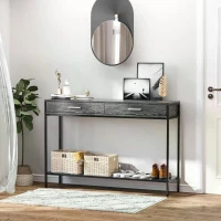 HOMCOM Console Table Worktop Bottom Shelf Home Two Drawer Industrial Minimal Style Grey Wood Tone Effect(m-10)