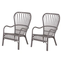 Outsunny Lot de 2 fauteuils lounge de jardin terrasse balcon - style néo-rétro - imitation rotin - polypropylène - gris(m-1)
