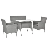 Outsunny Salon de jardin 4 places 4 pièces - canapé 2 places, 2 fauteuils, table à manger - 3 coussins inclus - résine tressée imitation rotin gris(m-1)