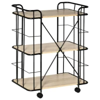 HOMCOM Desserte à roulettes avec Plateau en Bois, Chariot de Rangement à 3 Niveaux pour cuisine, salle bain, bureau(m-1)
