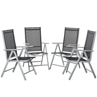 Outsunny Lot de 4 chaises de Jardin Pliantes Dossier Haut inclinable Multi-Positions accoudoirs alu. textilène Noir(m-1)