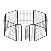 PawHut Luxe parc enclos modulable acier époxy 8 panneaux porte verrouillable  pour chiens, lapins, rongeurs, petits animaux, intérieur et extérieur 80 x 80 cm noir(m-1)