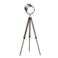 HOMCOM Lampadaire trépied projecteur Style Industriel néo-rétro Hauteur réglable 63l x 63P x 111-151H cm Bois gris métal noir(m-1)