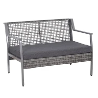 Outsunny Banc de jardin design contemporain 2 places dim. 118L x 75l x 79H cm coussin inclus alu. résine tressée polyester gris(m-1)