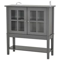 HOMCOM Buffet de cuisine Vaisselier en Vitrine Placard de  Rangement sur pied - 2 Portes en Verre, étagère - dim. 80L x 28l x 84H cm - Bois Gris(m-1)